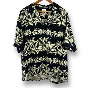 Tommy Bahama Men's Size L 100% Silk Button Up Hawaiian Shirt Black Hibiscus Palm